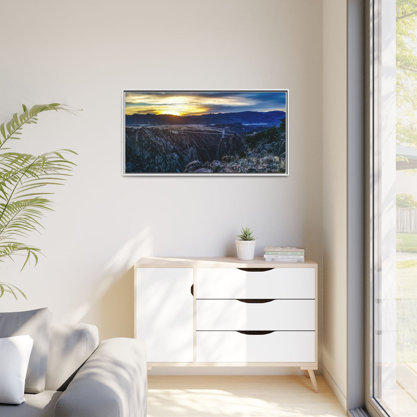 Framed Canvas Print - Peaceful sunset at the Royal Gorge Bridge