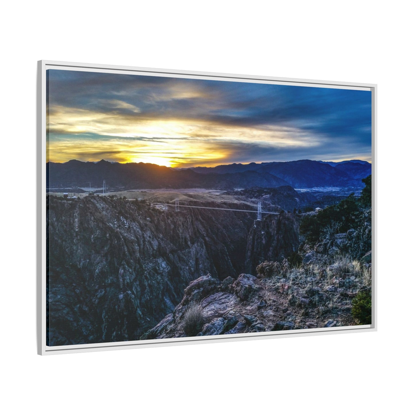 Framed Canvas Print - Peaceful sunset at the Royal Gorge Bridge
