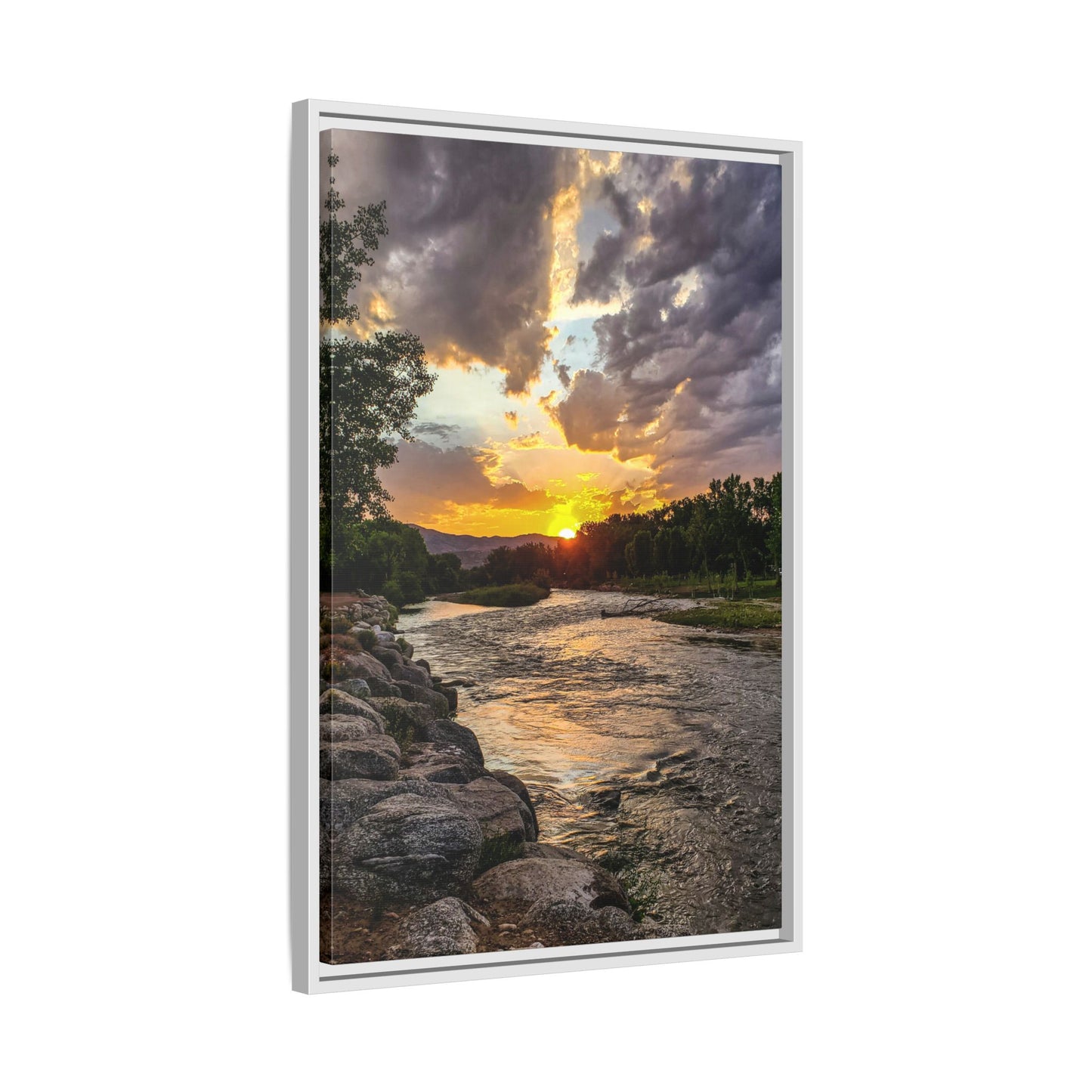 Framed Canvas Print - Sunset Stroll along Arkansas River in Canon City