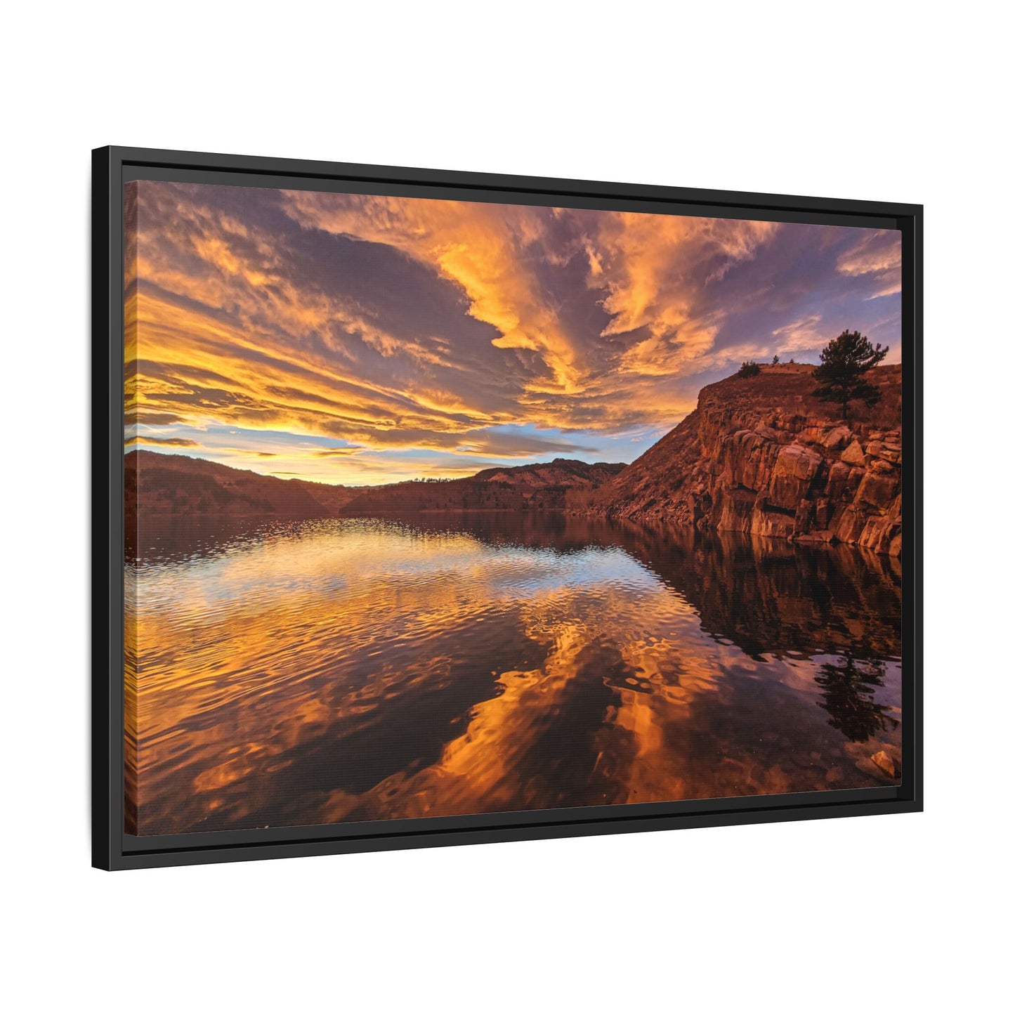 Framed Canvas Print - Colorful Sunset Reflection at Horsetooth Reservoir