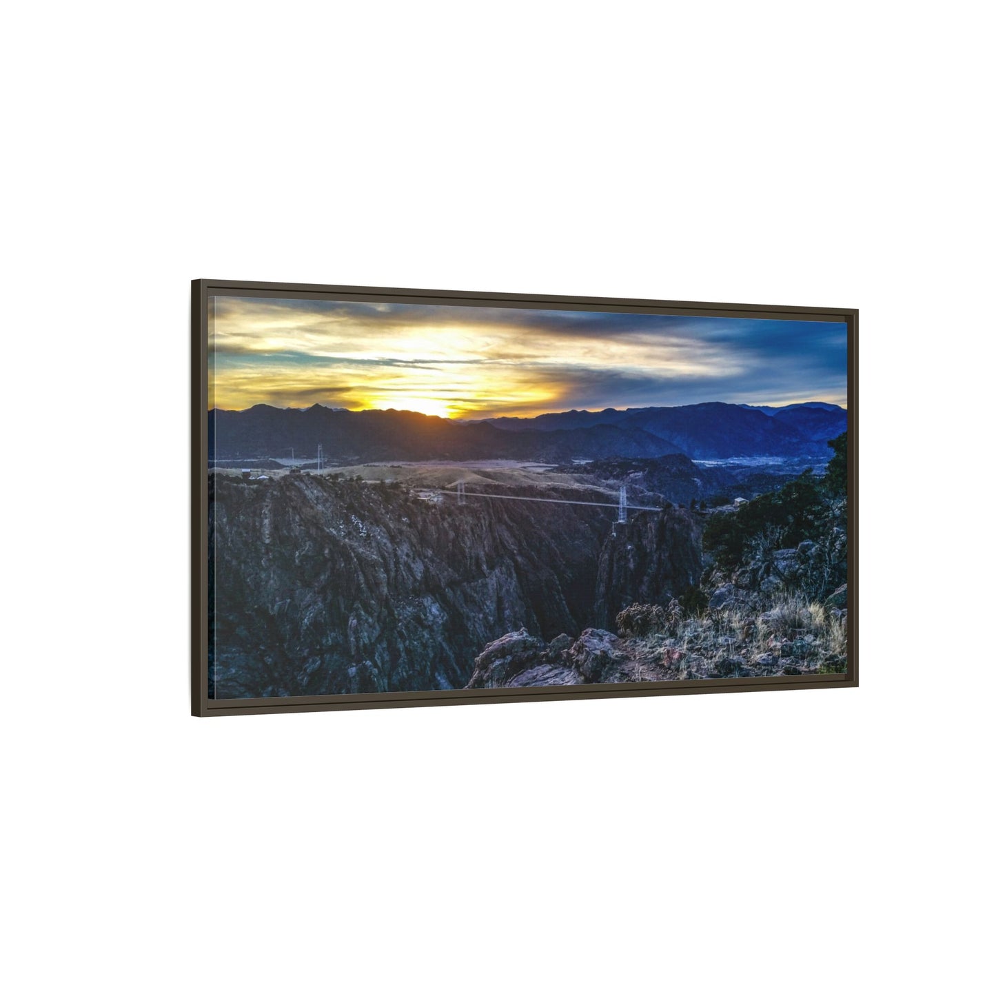 Framed Canvas Print - Peaceful sunset at the Royal Gorge Bridge