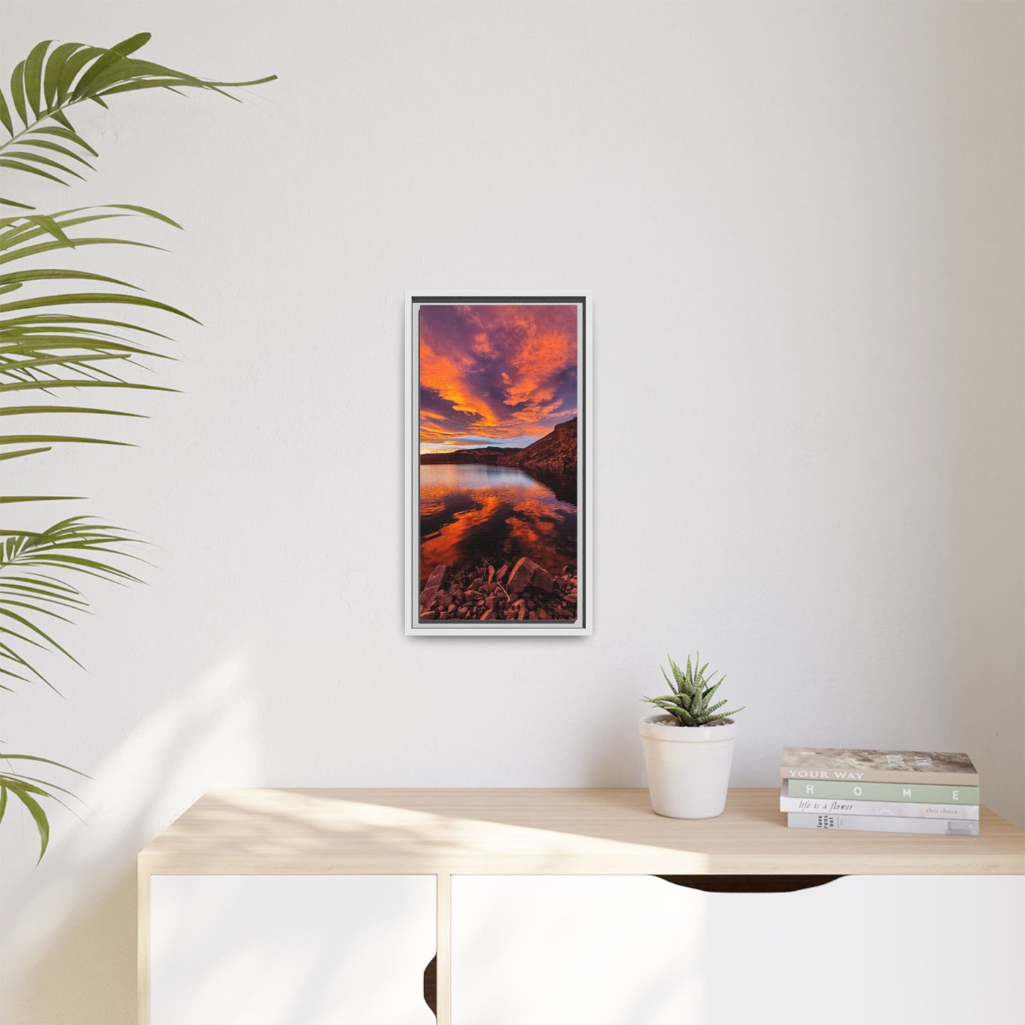 Framed Canvas Print - Colorful Sunset Reflection at Horsetooth Reservoir - Tall