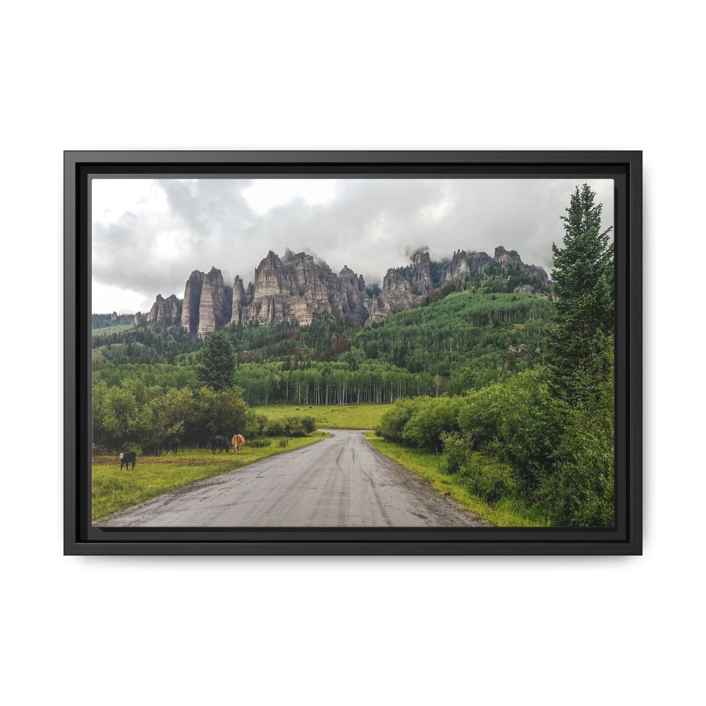 Framed Canvas Print - Majestic Rock Formations of Cimarron, Colorado