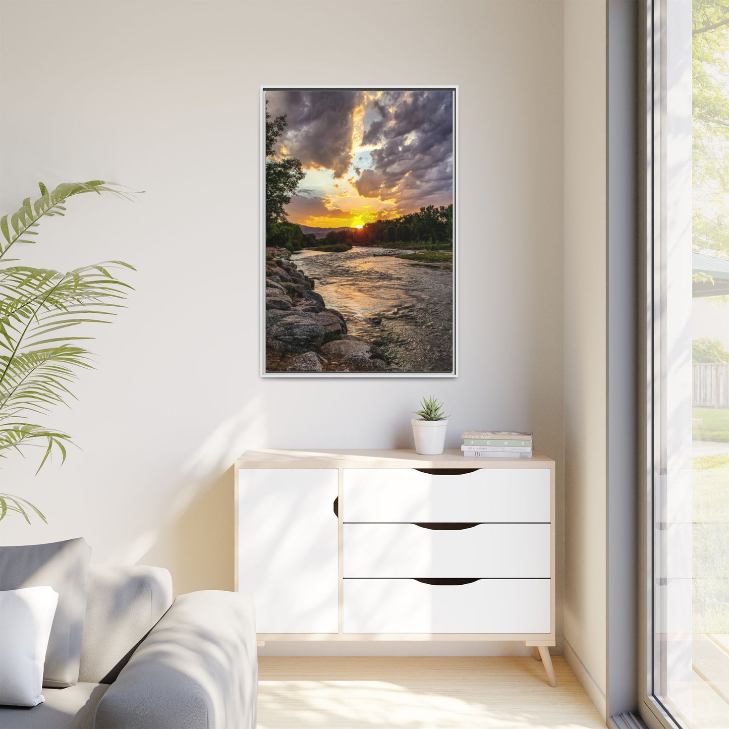 Framed Canvas Print - Sunset Stroll along Arkansas River in Canon City