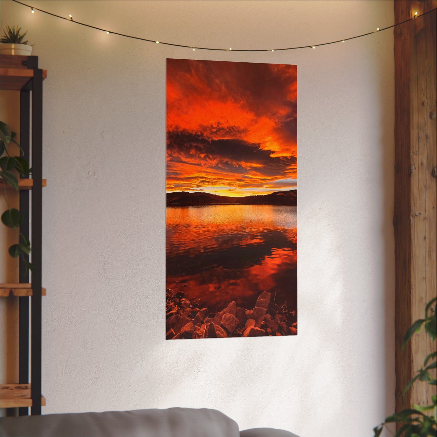 Textured Watercolor Poster - Sunset Reflection at Horsetooth Reservoir