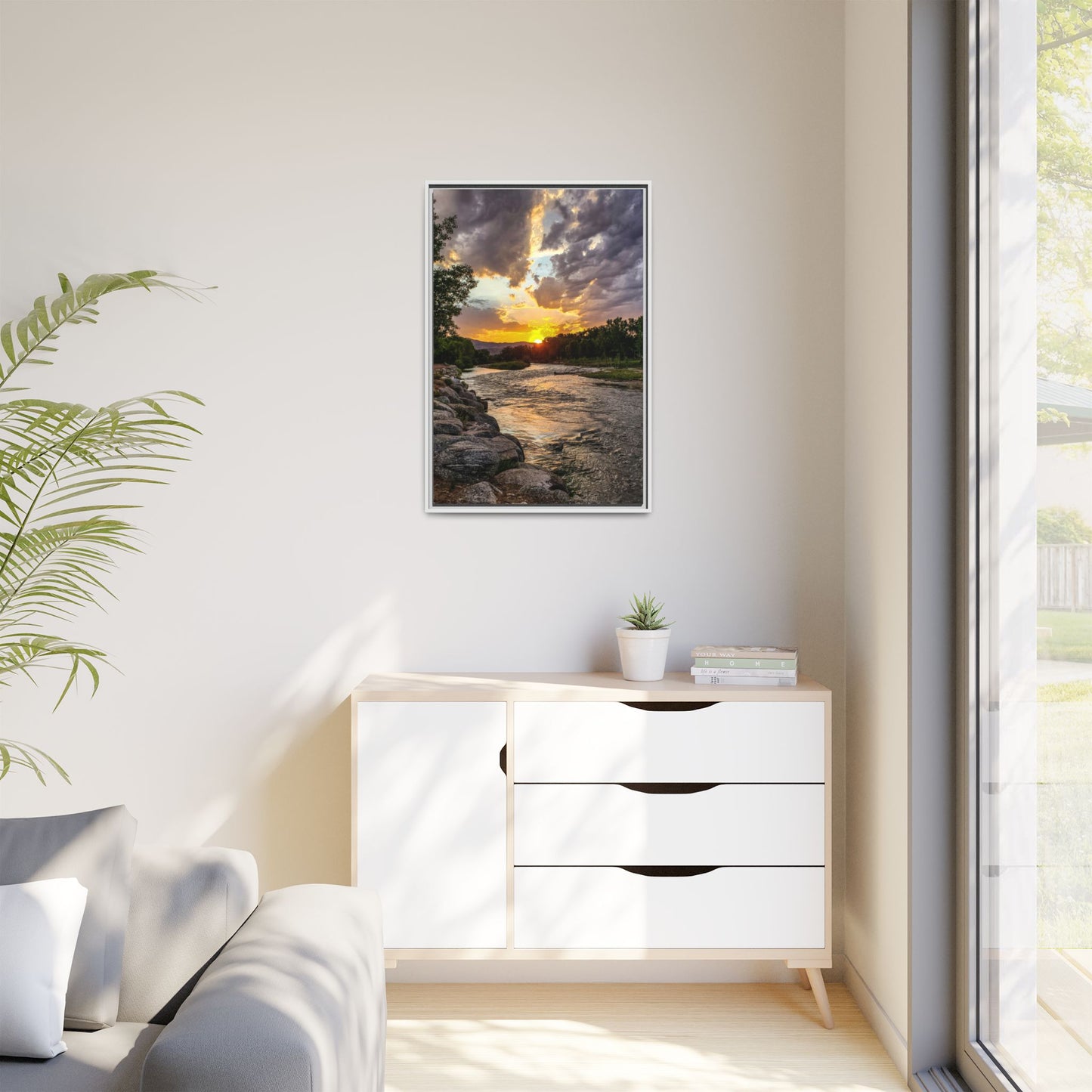 Framed Canvas Print - Sunset Stroll along Arkansas River in Canon City