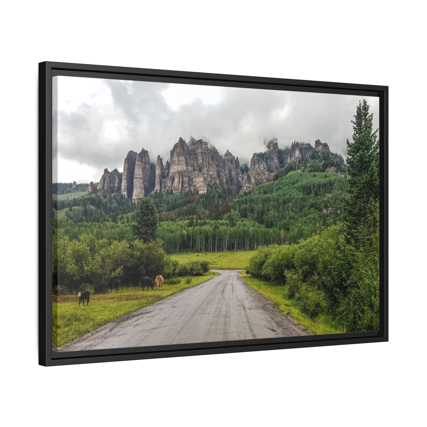 Framed Canvas Print - Majestic Rock Formations of Cimarron, Colorado