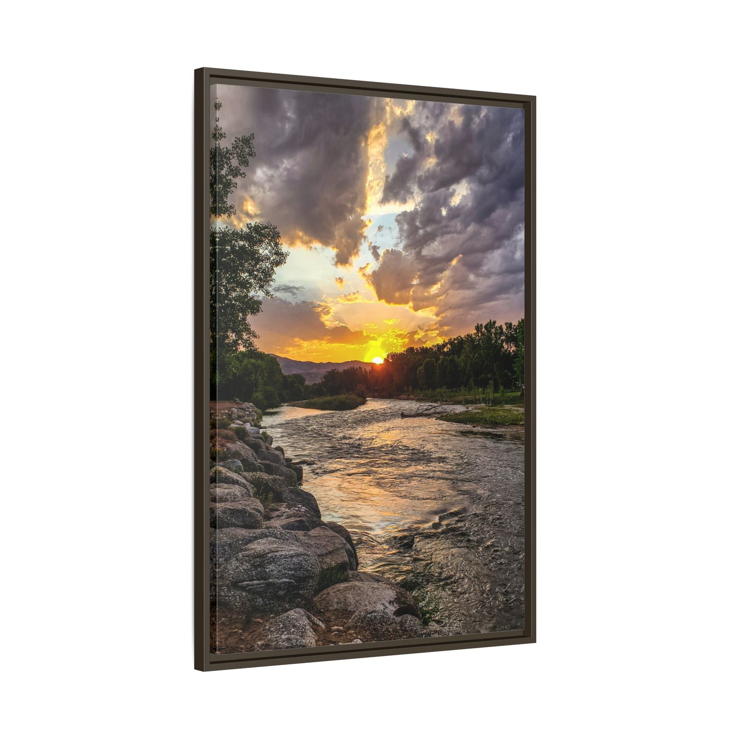 Framed Canvas Print - Sunset Stroll along Arkansas River in Canon City