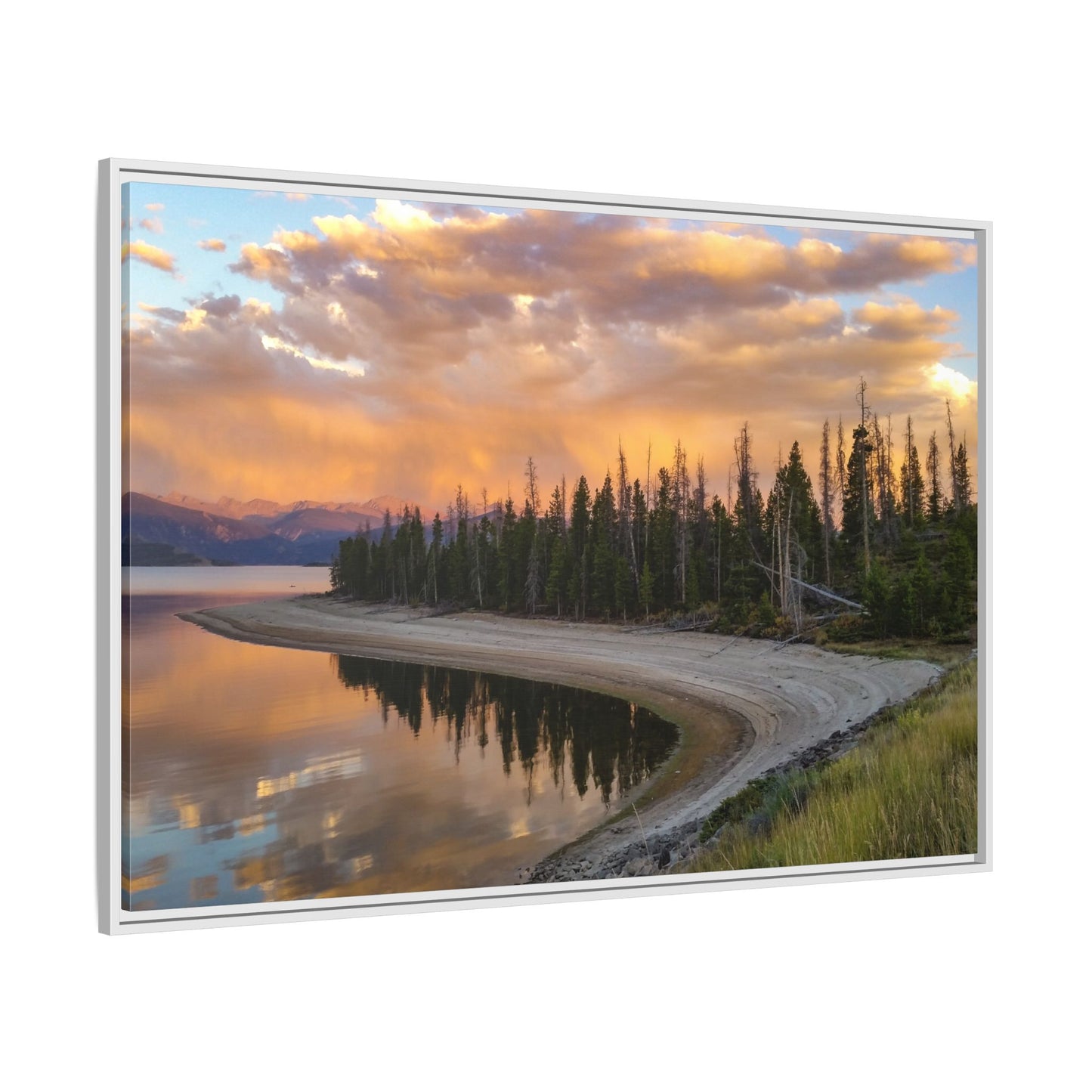 Framed Canvas Print - Sunset Reflection at Lake Granby