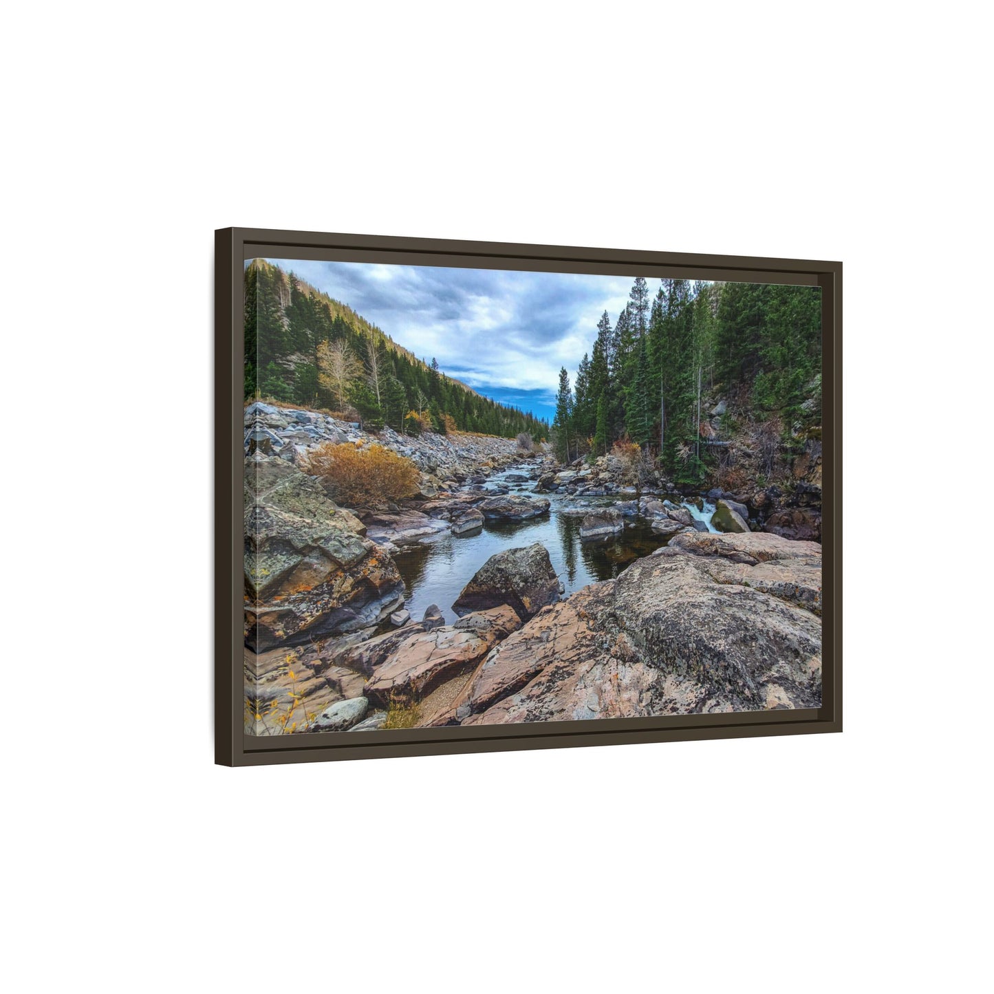 Framed Canvas Print - Serenity of Poudre River in Colorado
