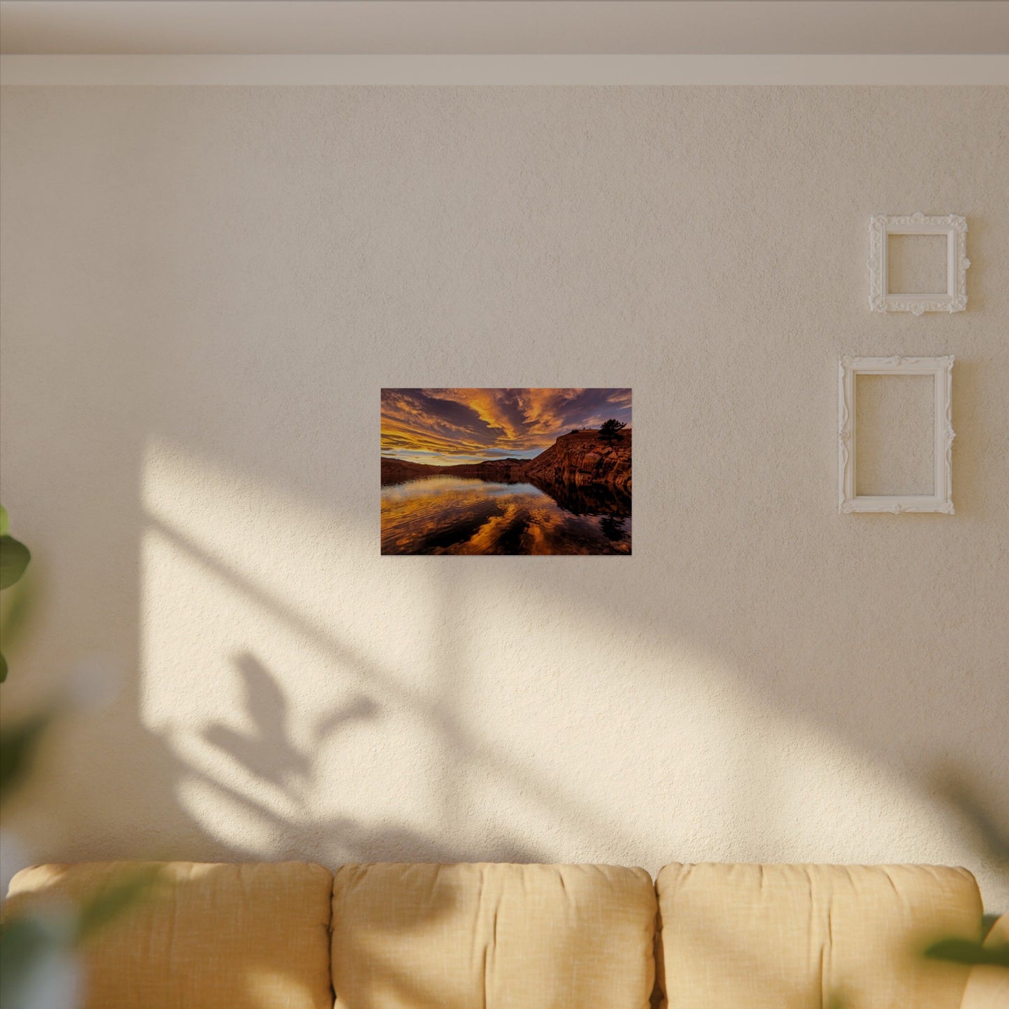 Textured Watercolor Poster - Colorful Sunset Reflection at Horsetooth Reservoir