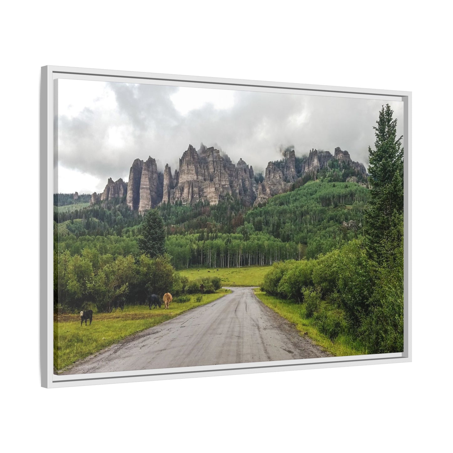 Framed Canvas Print - Majestic Rock Formations of Cimarron, Colorado