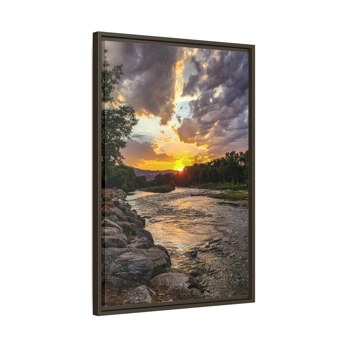 Framed Canvas Print - Sunset Stroll along Arkansas River in Canon City