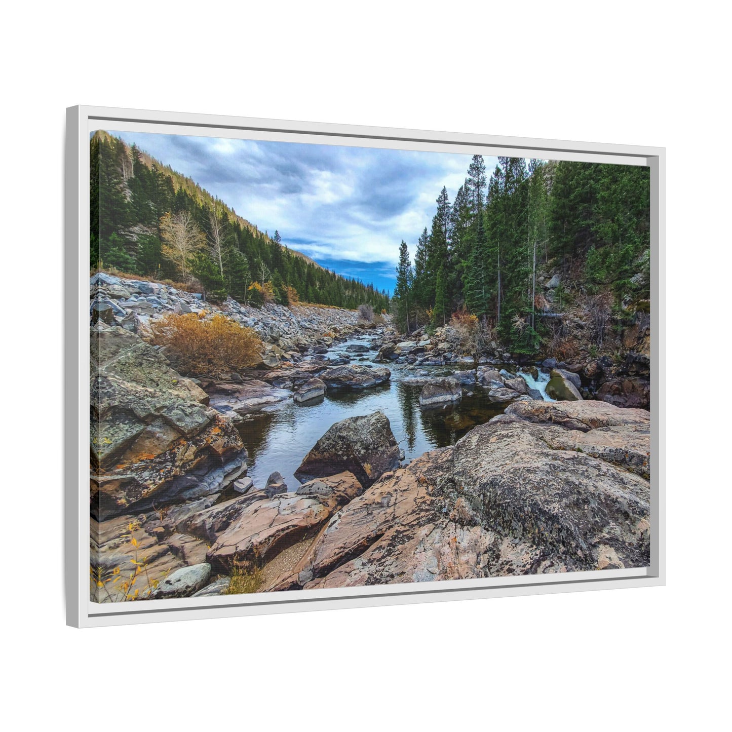 Framed Canvas Print - Serenity of Poudre River in Colorado