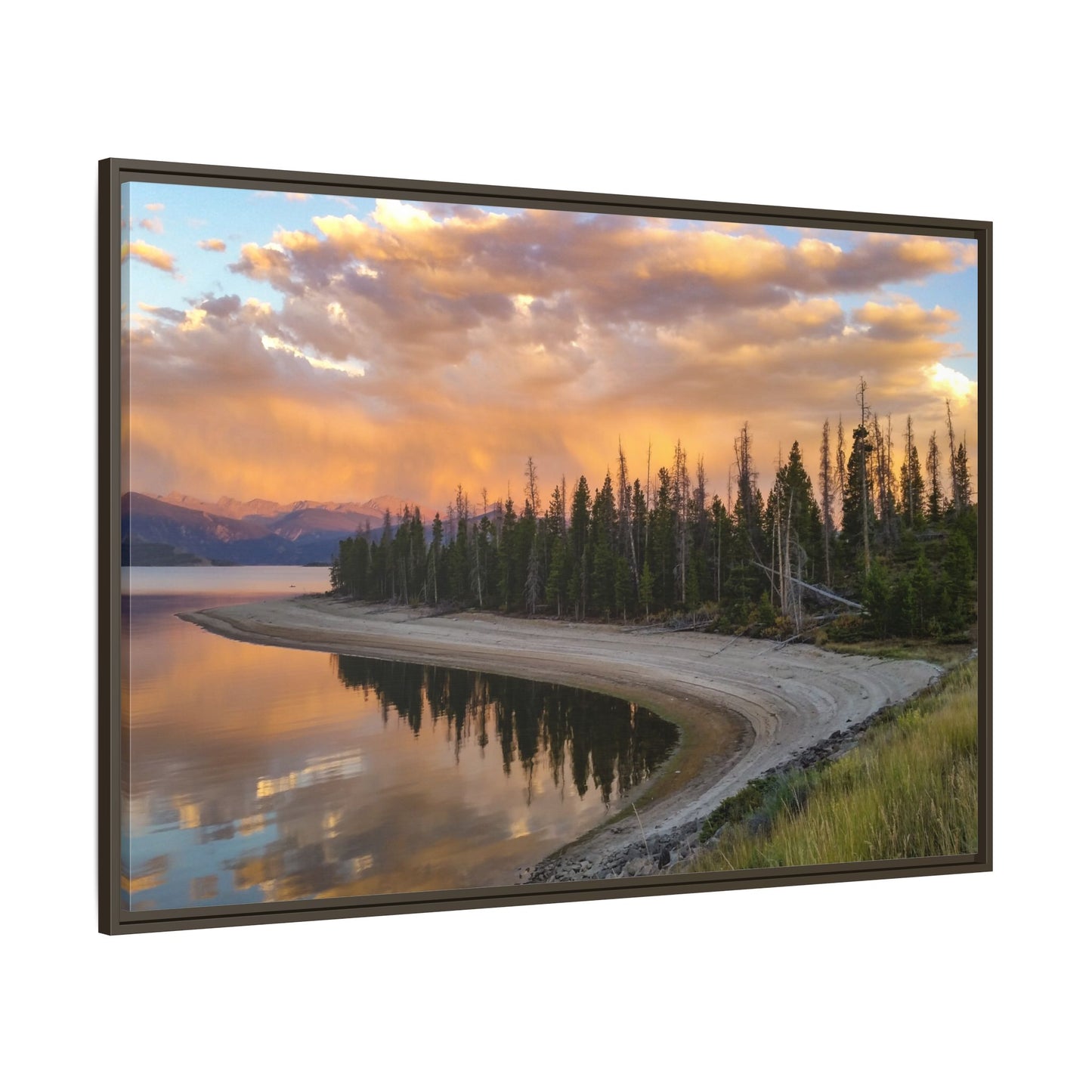 Framed Canvas Print - Sunset Reflection at Lake Granby