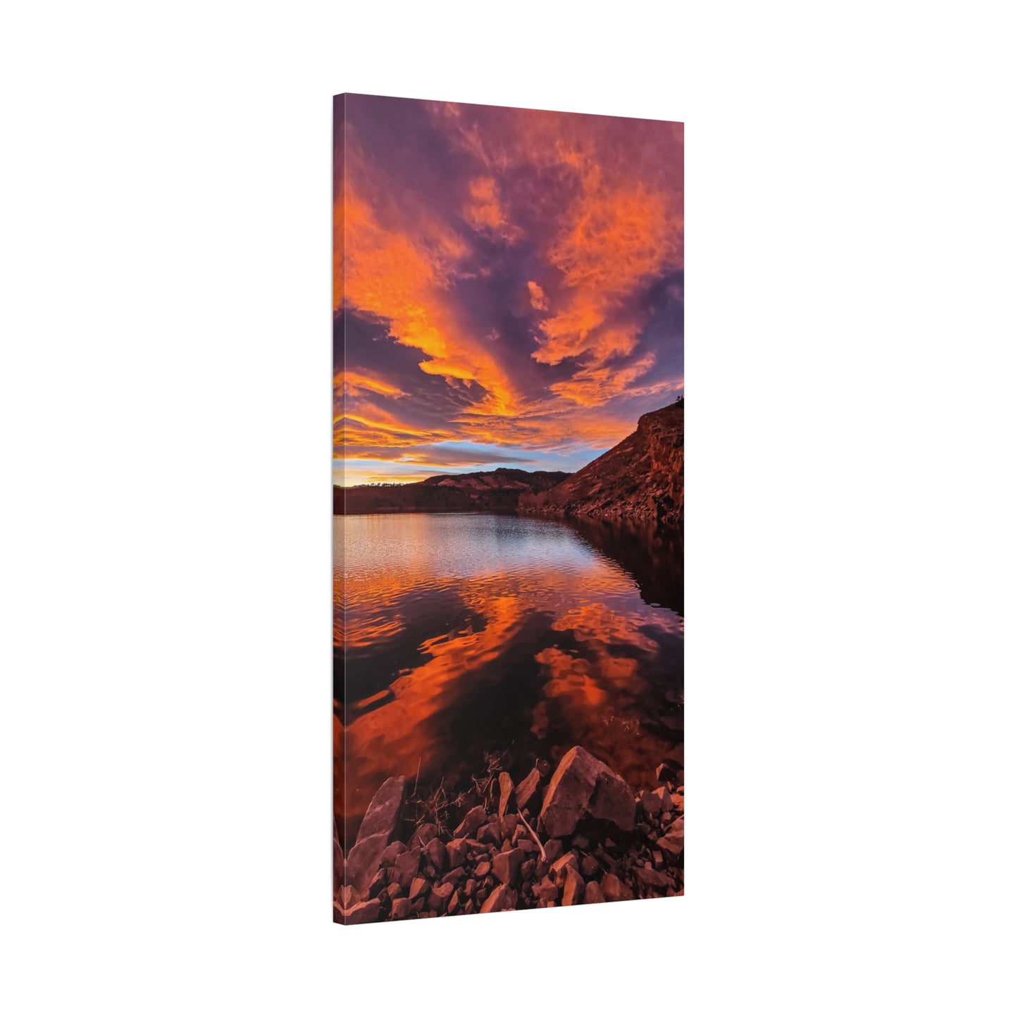 Wrapped Canvas Print - Colorful Sunset Reflection at Horsetooth Reservoir - Tall
