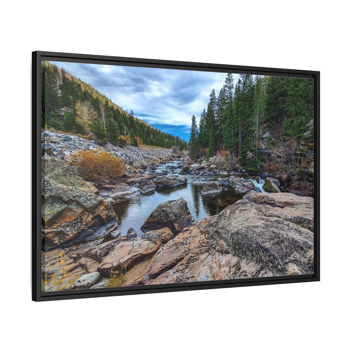 Framed Canvas Print - Serenity of Poudre River in Colorado