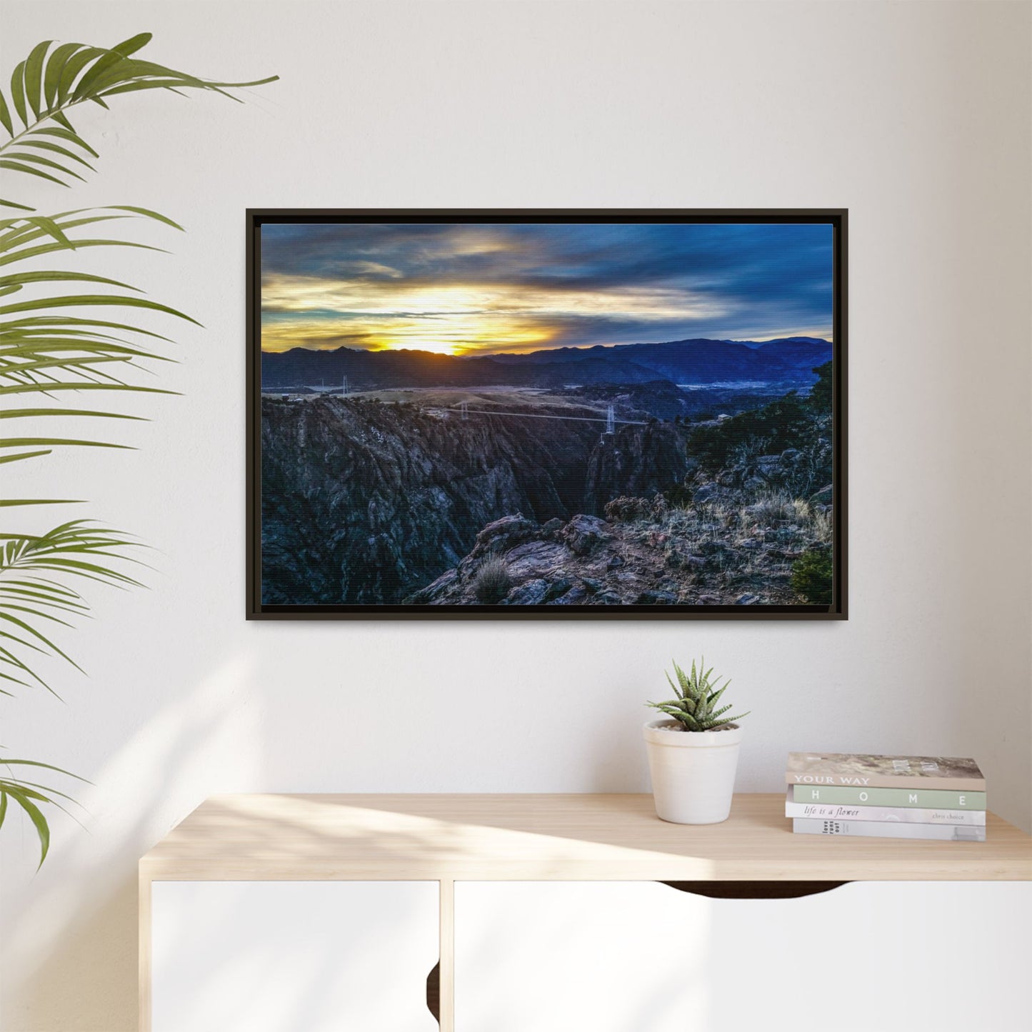 Framed Canvas Print - Peaceful sunset at the Royal Gorge Bridge