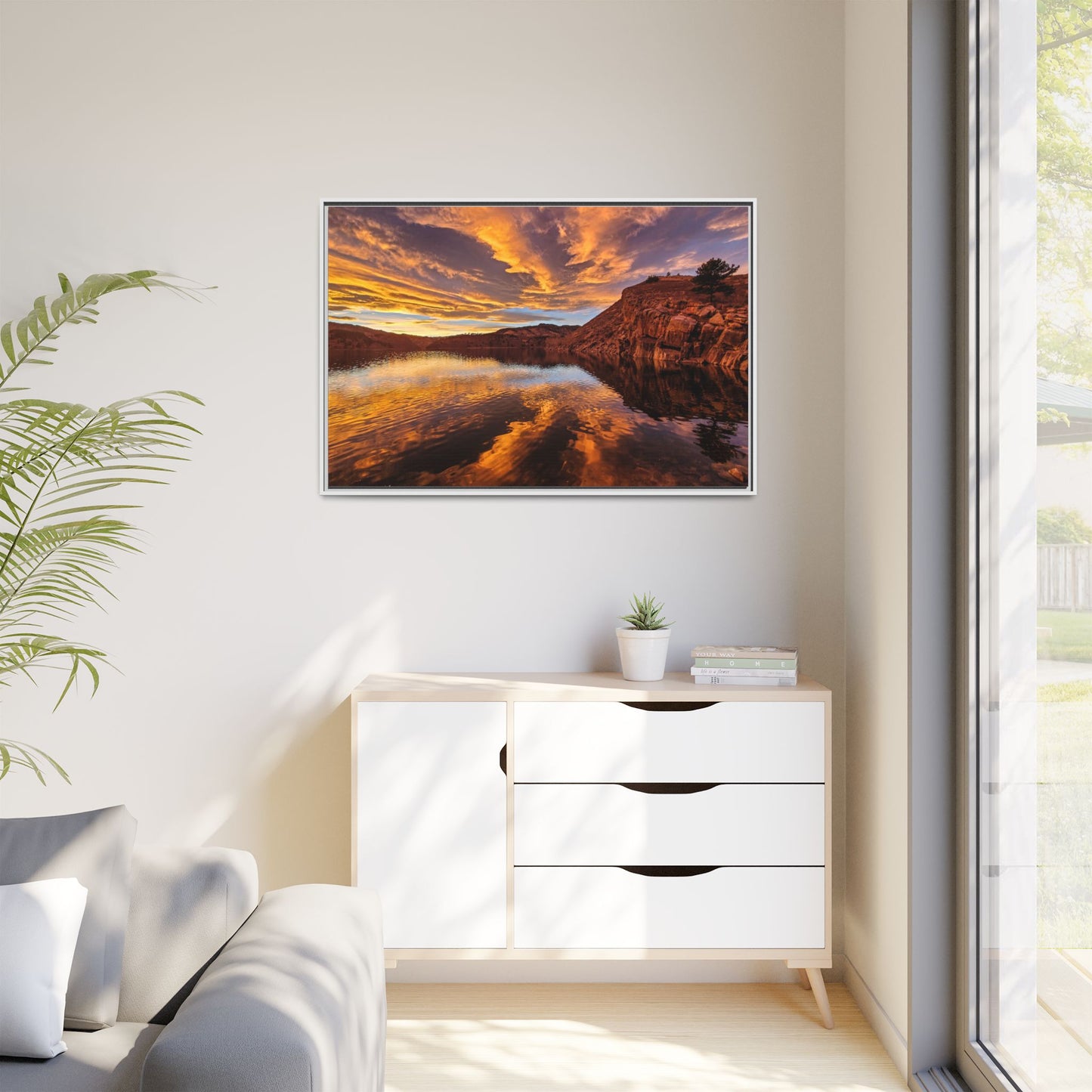 Framed Canvas Print - Colorful Sunset Reflection at Horsetooth Reservoir