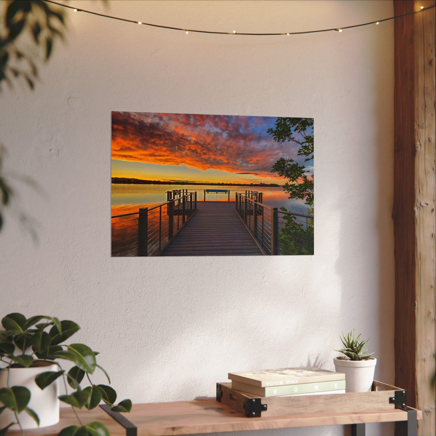 Textured Watercolor Poster - Sunset from the Dock at Fossil Creek Reservoir