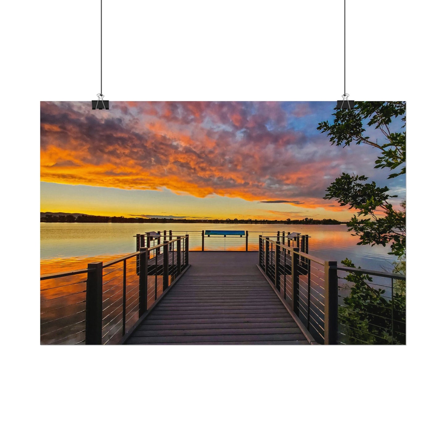 Textured Watercolor Poster - Sunset from the Dock at Fossil Creek Reservoir