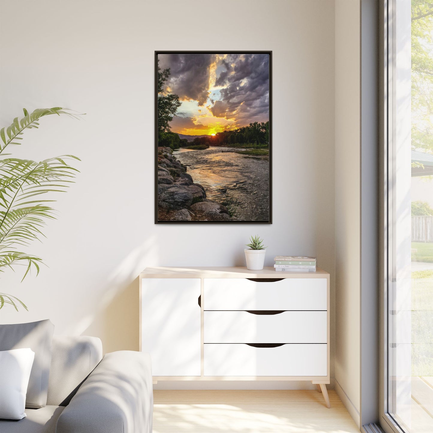 Framed Canvas Print - Sunset Stroll along Arkansas River in Canon City