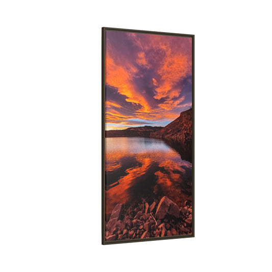 Framed Canvas Print - Colorful Sunset Reflection at Horsetooth Reservoir - Tall