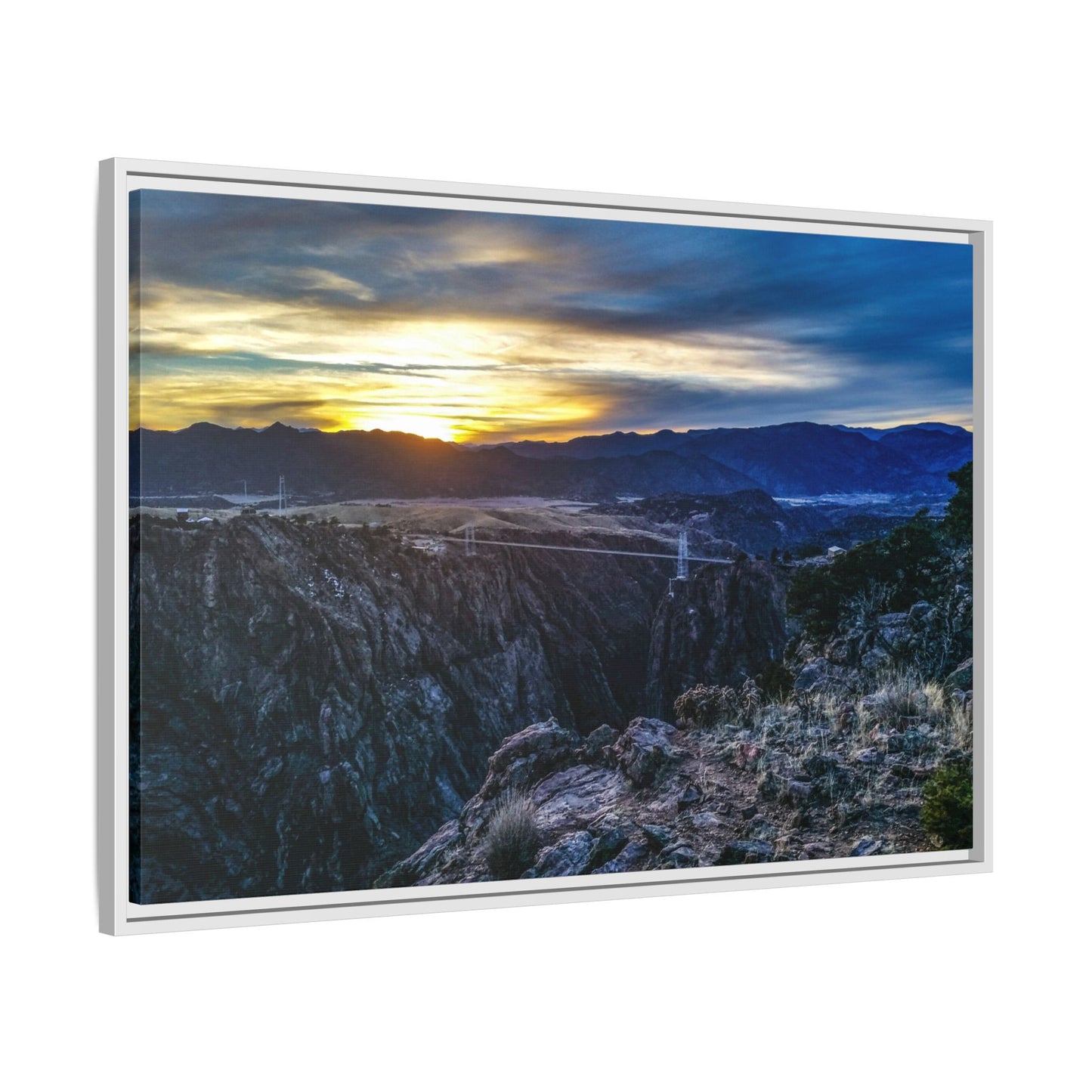 Framed Canvas Print - Peaceful sunset at the Royal Gorge Bridge