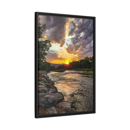 Framed Canvas Print - Sunset Stroll along Arkansas River in Canon City
