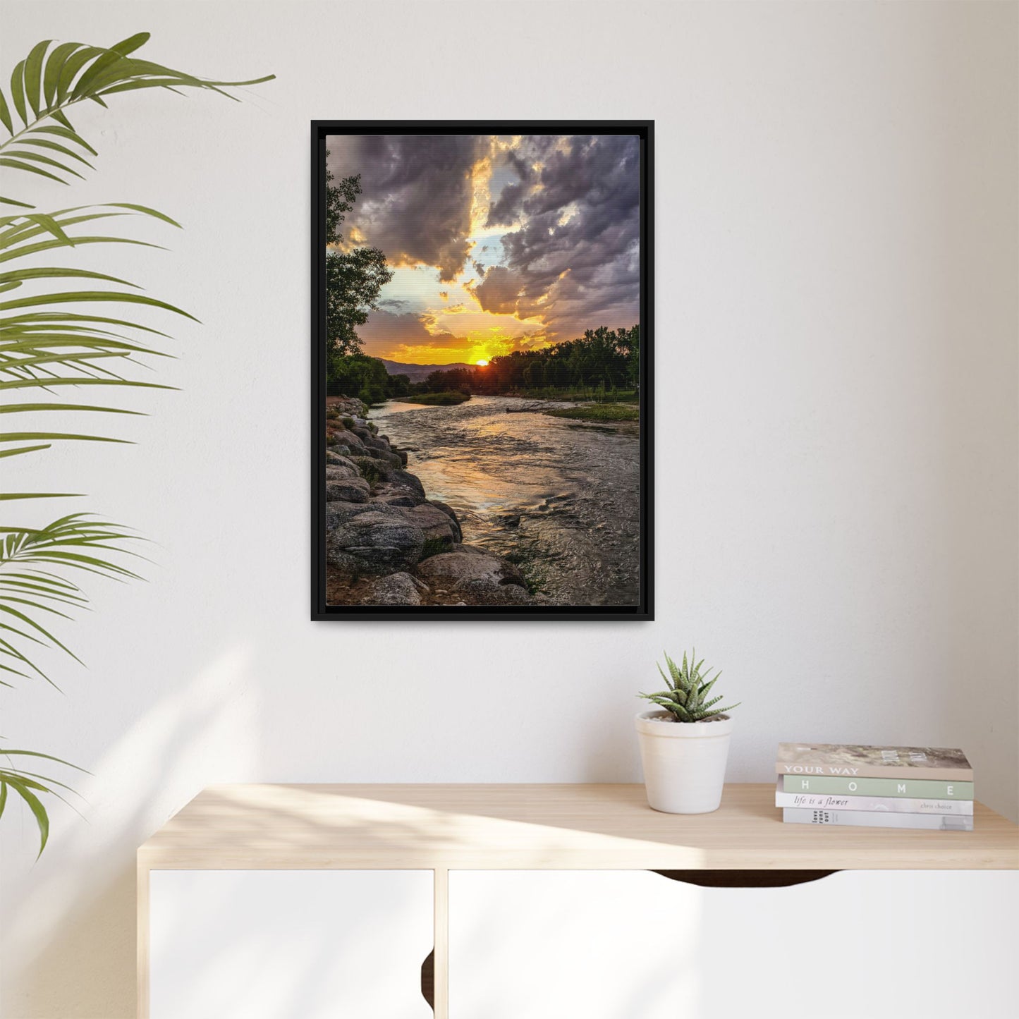 Framed Canvas Print - Sunset Stroll along Arkansas River in Canon City
