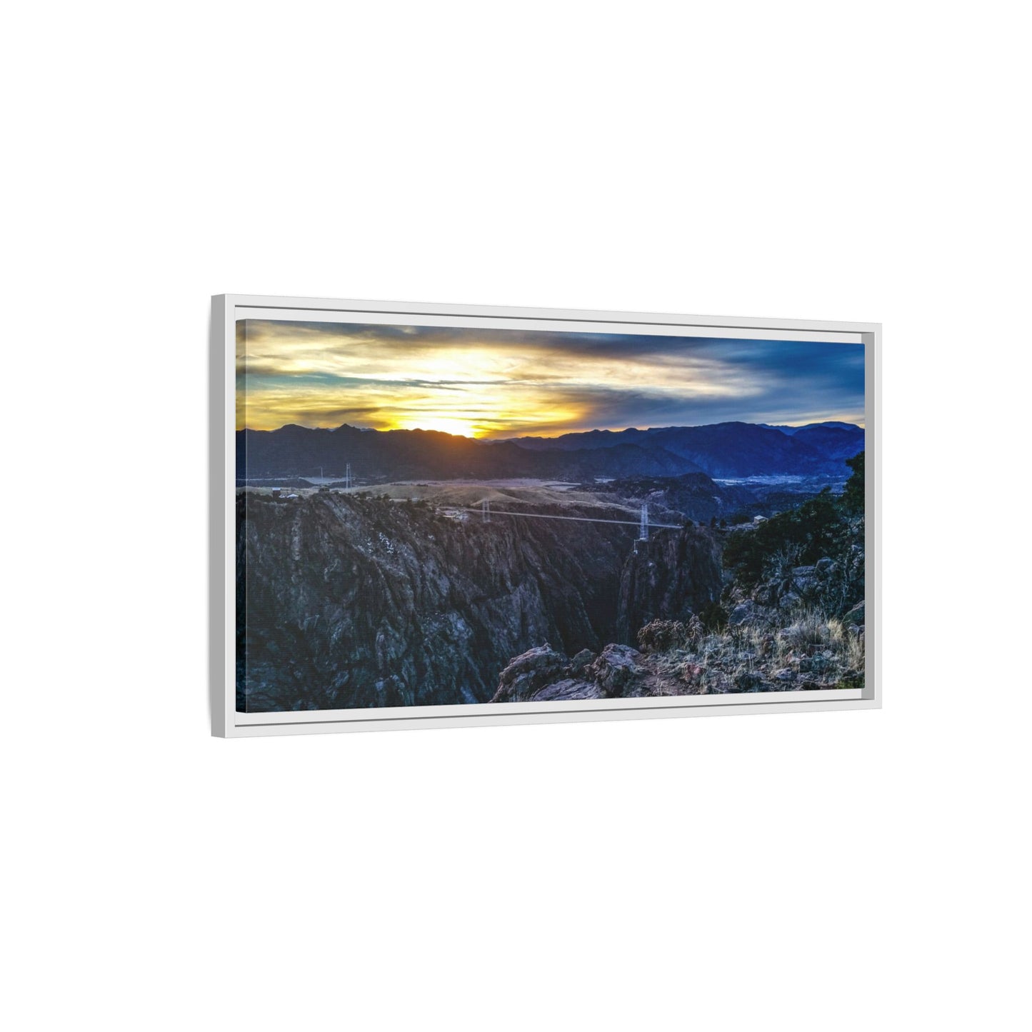 Framed Canvas Print - Peaceful sunset at the Royal Gorge Bridge