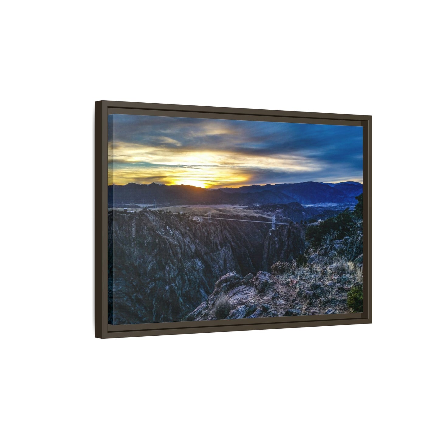 Framed Canvas Print - Peaceful sunset at the Royal Gorge Bridge