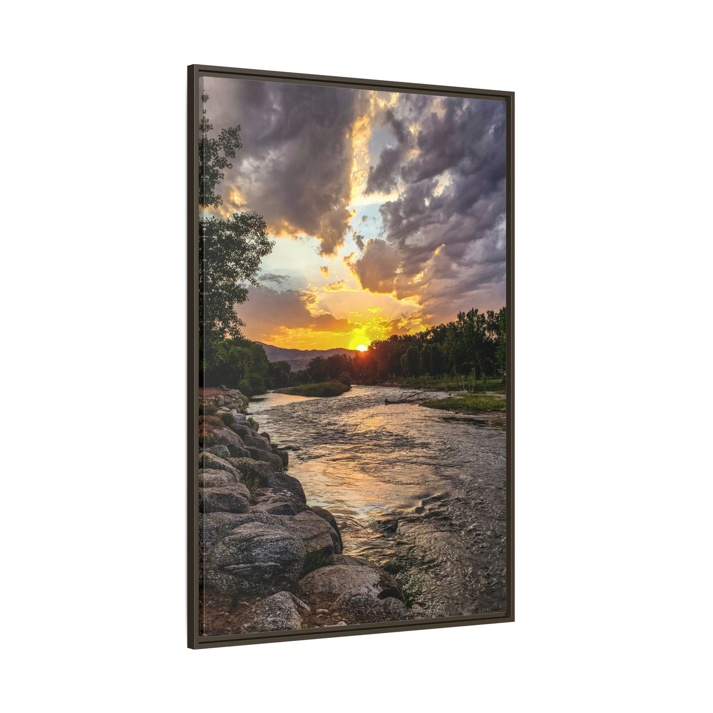 Framed Canvas Print - Sunset Stroll along Arkansas River in Canon City