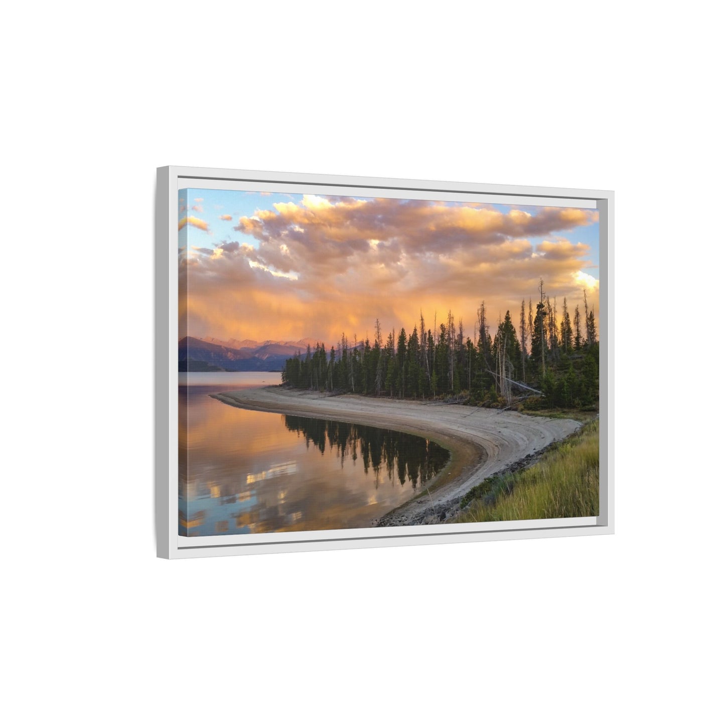 Framed Canvas Print - Sunset Reflection at Lake Granby