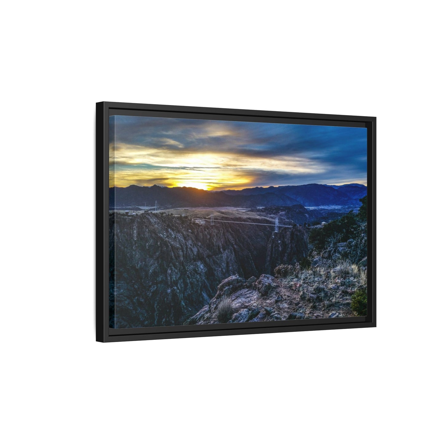 Framed Canvas Print - Peaceful sunset at the Royal Gorge Bridge