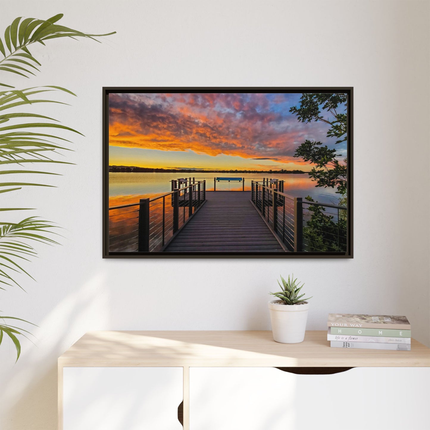 Framed Canvas Print - Sunset from the Dock at Fossil Creek Reservoir