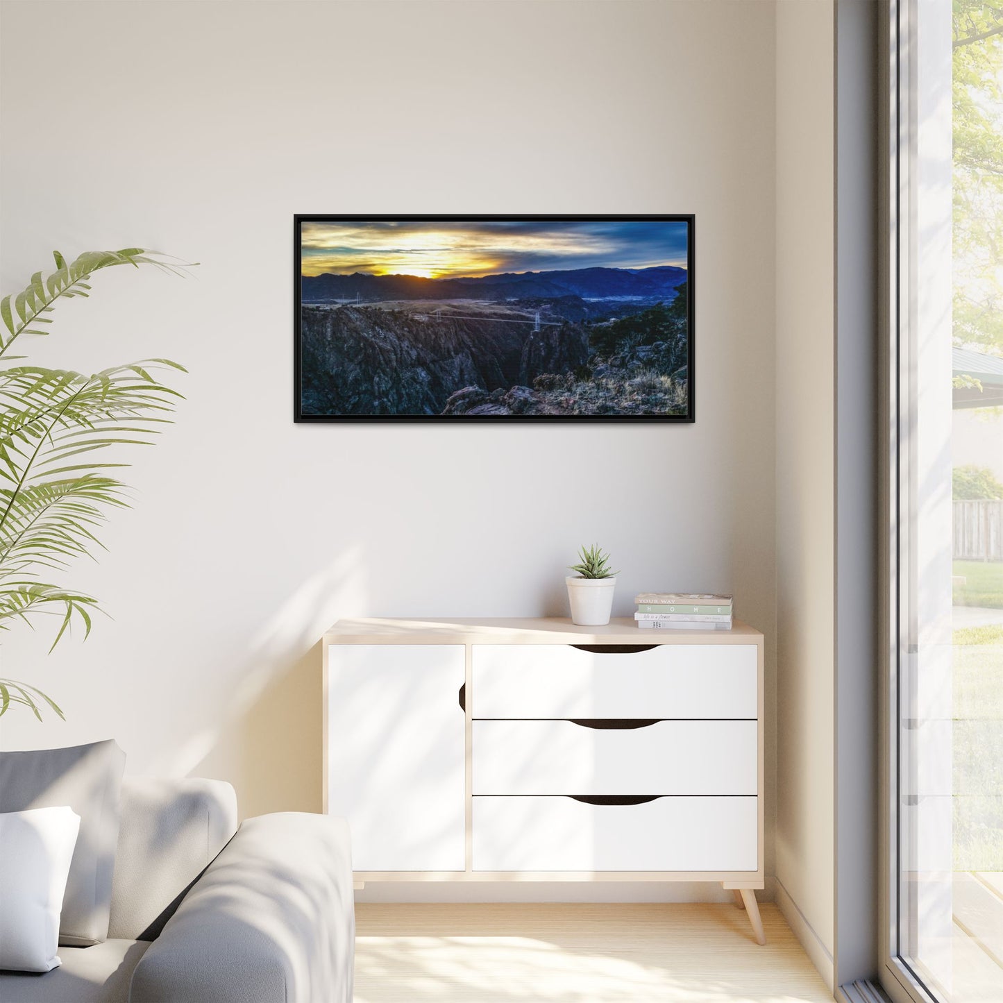 Framed Canvas Print - Peaceful sunset at the Royal Gorge Bridge