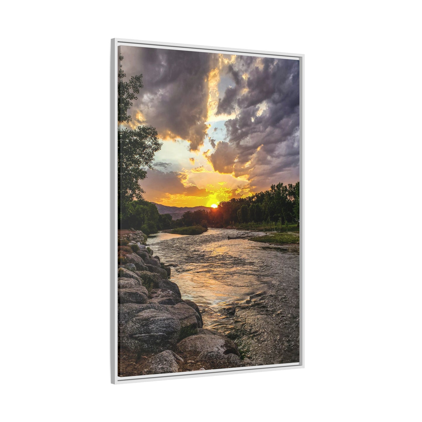Framed Canvas Print - Sunset Stroll along Arkansas River in Canon City
