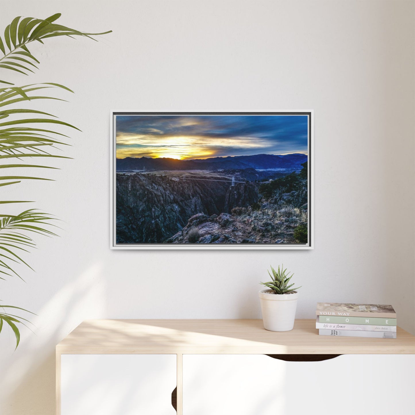 Framed Canvas Print - Peaceful sunset at the Royal Gorge Bridge