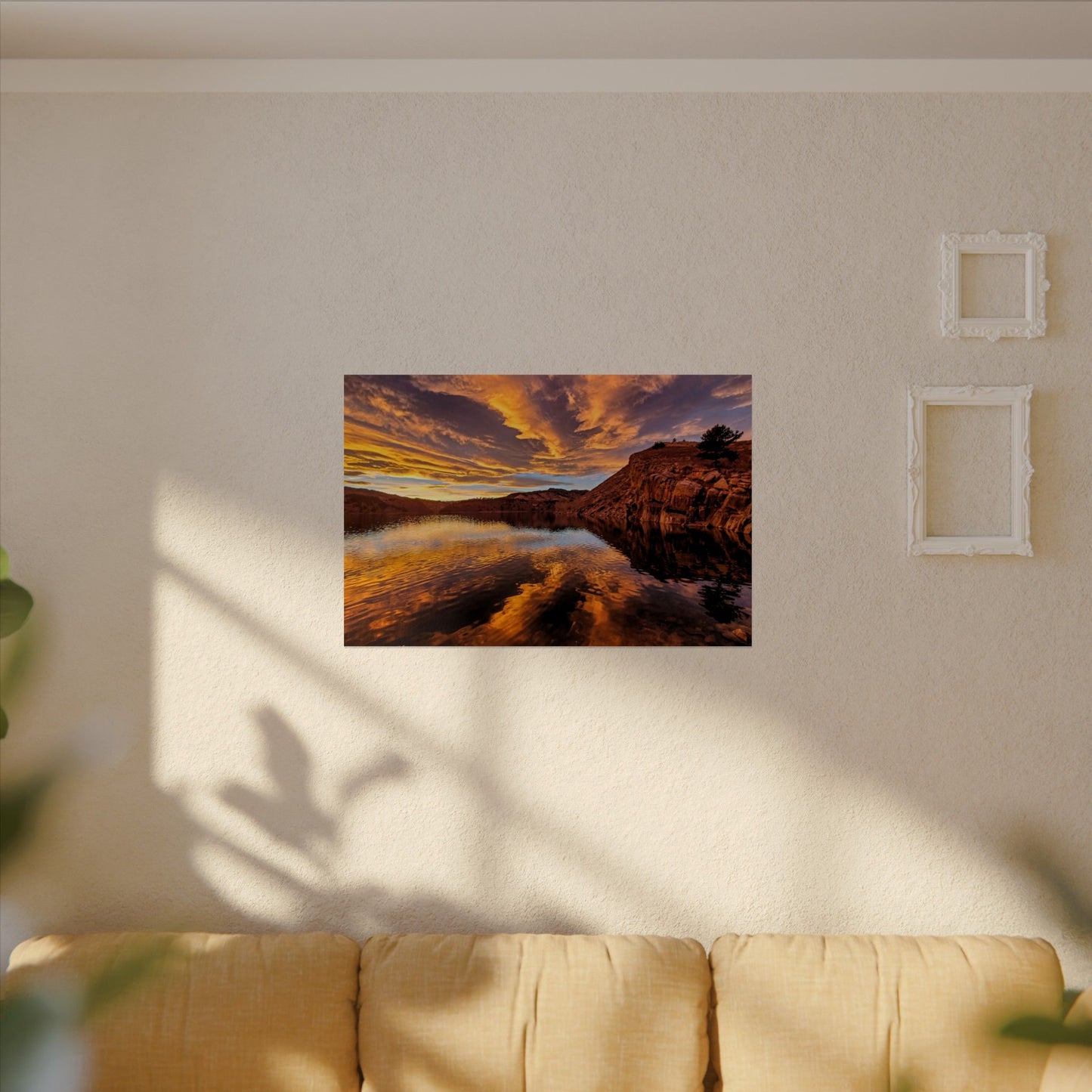 Textured Watercolor Poster - Colorful Sunset Reflection at Horsetooth Reservoir
