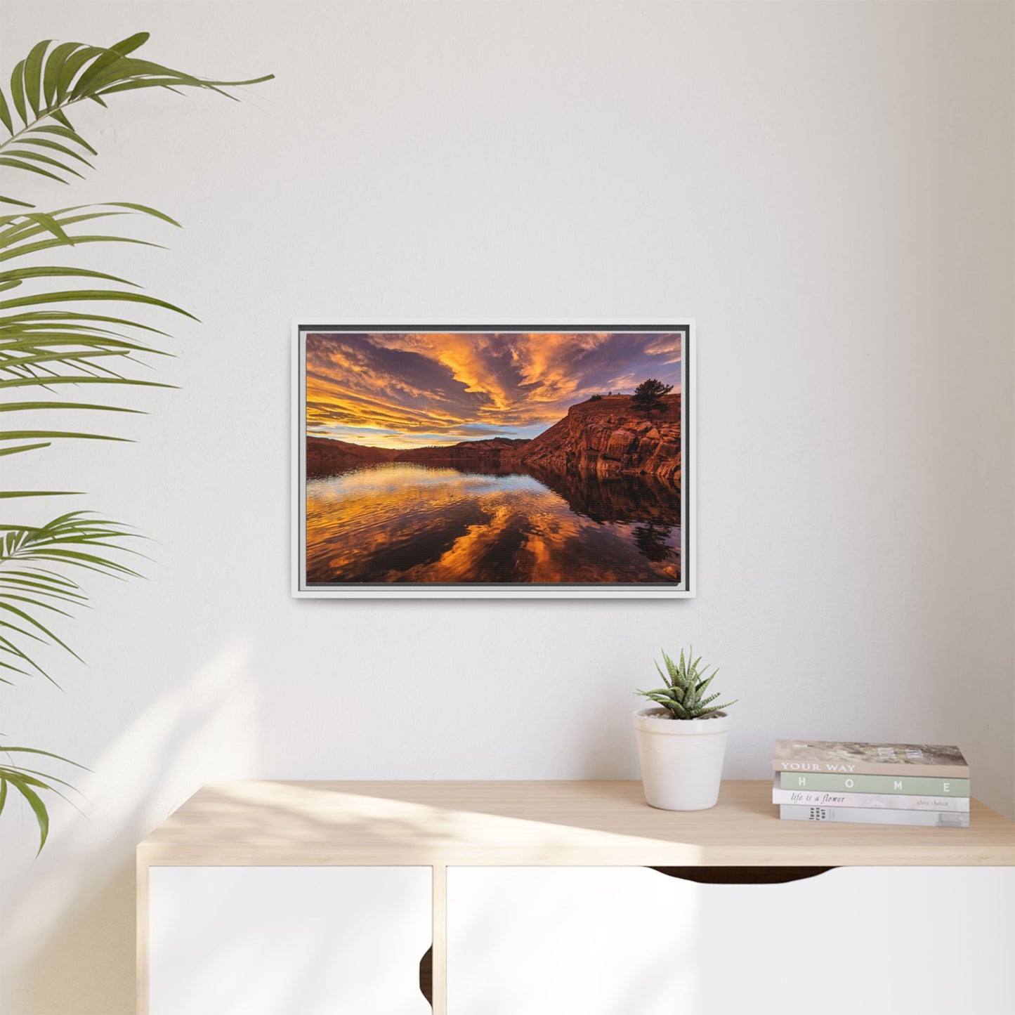 Framed Canvas Print - Colorful Sunset Reflection at Horsetooth Reservoir