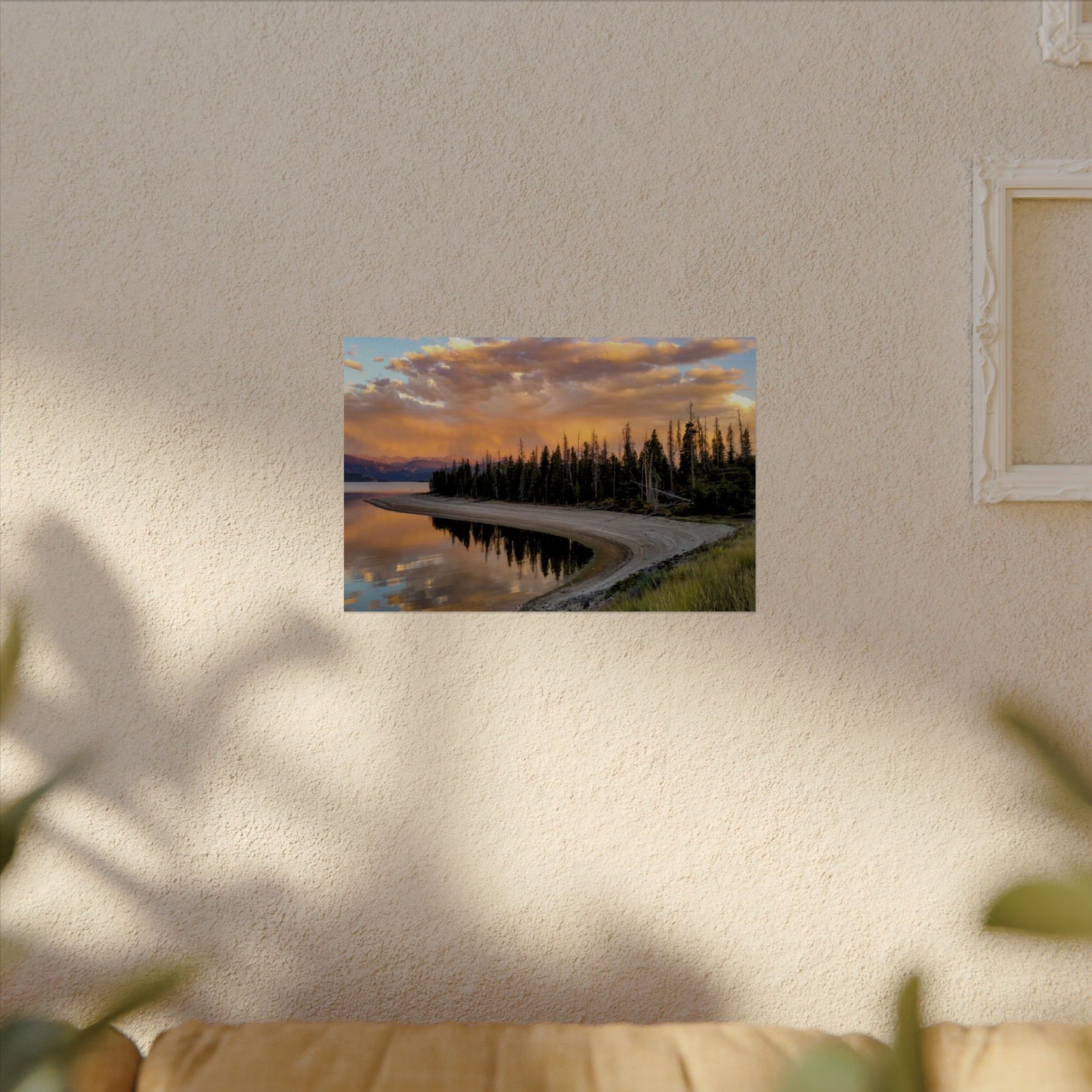 Textured Watercolor Poster - Sunset Reflection at Lake Granby