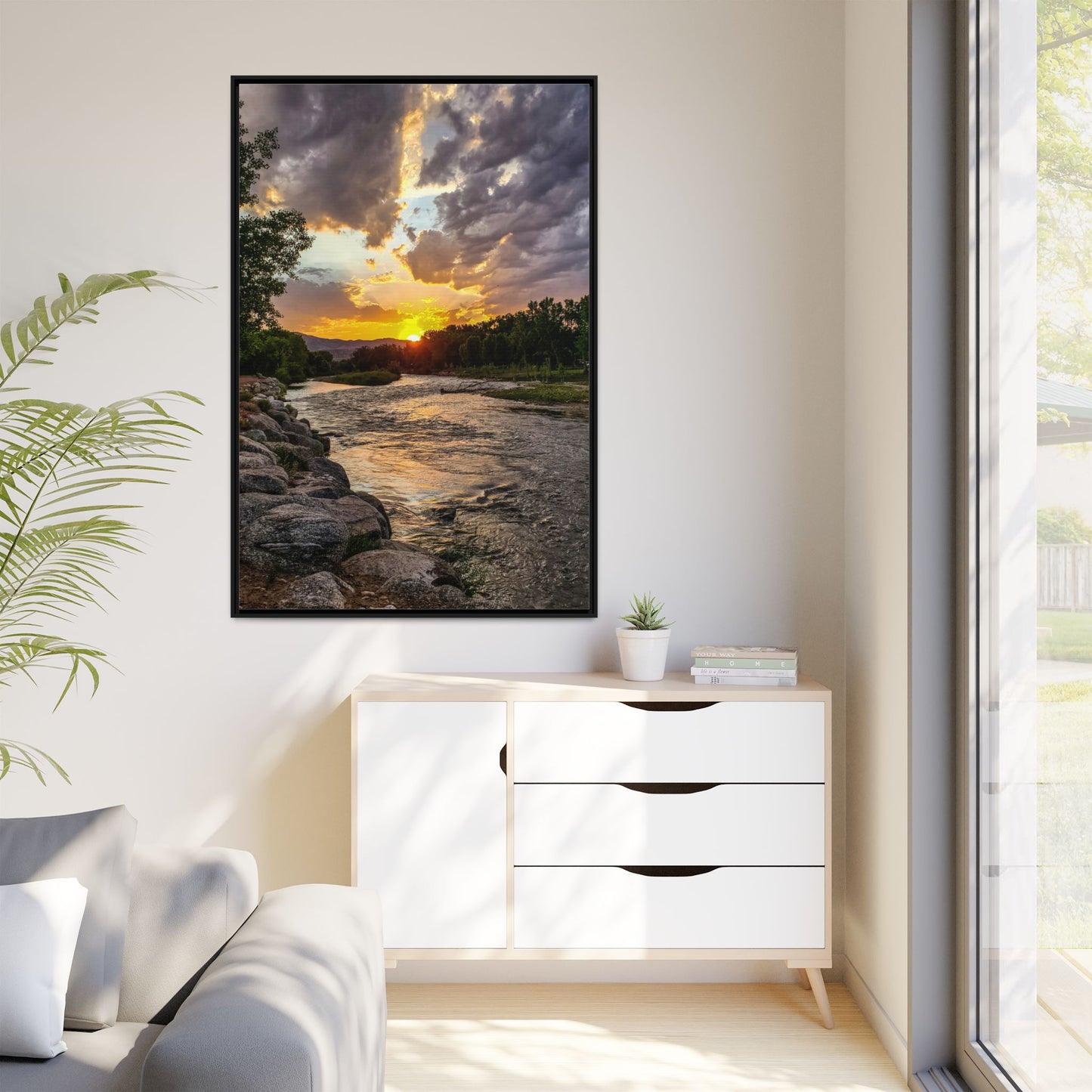 Framed Canvas Print - Sunset Stroll along Arkansas River in Canon City
