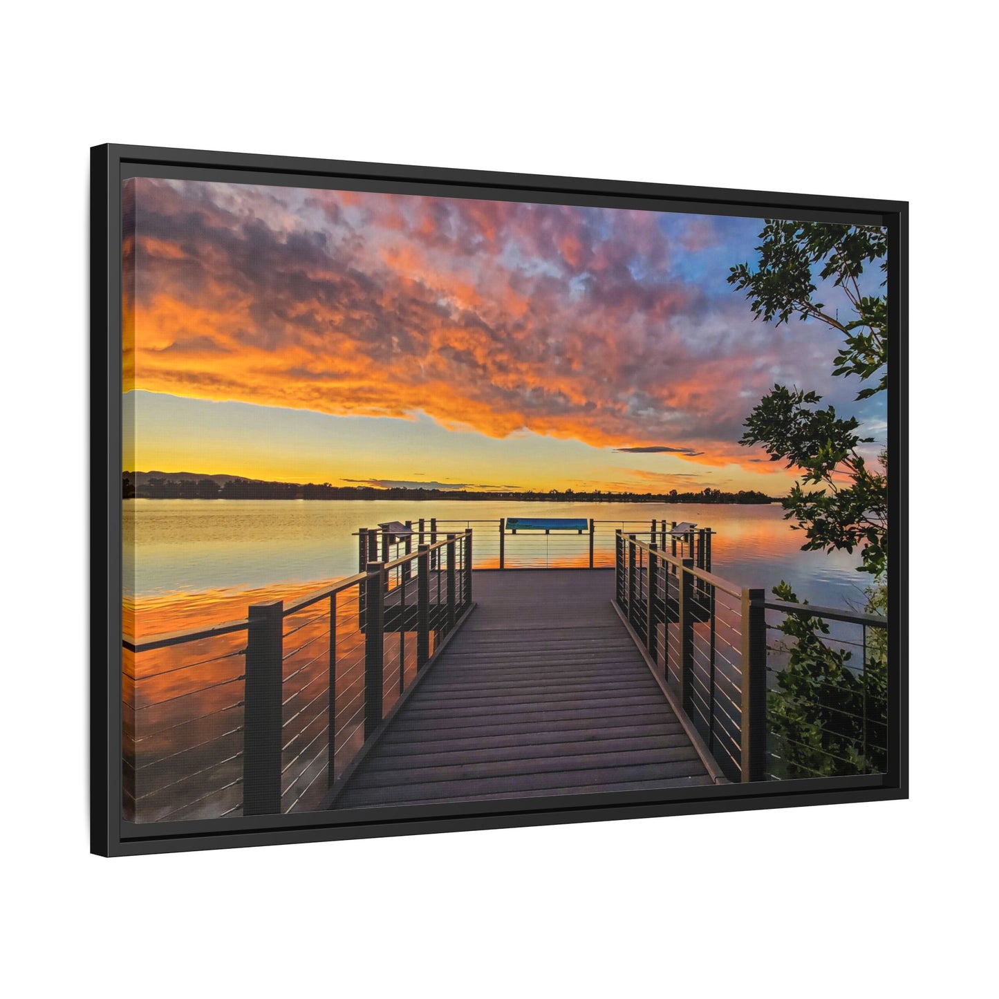 Framed Canvas Print - Sunset from the Dock at Fossil Creek Reservoir