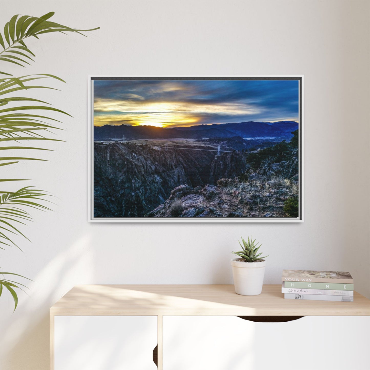 Framed Canvas Print - Peaceful sunset at the Royal Gorge Bridge