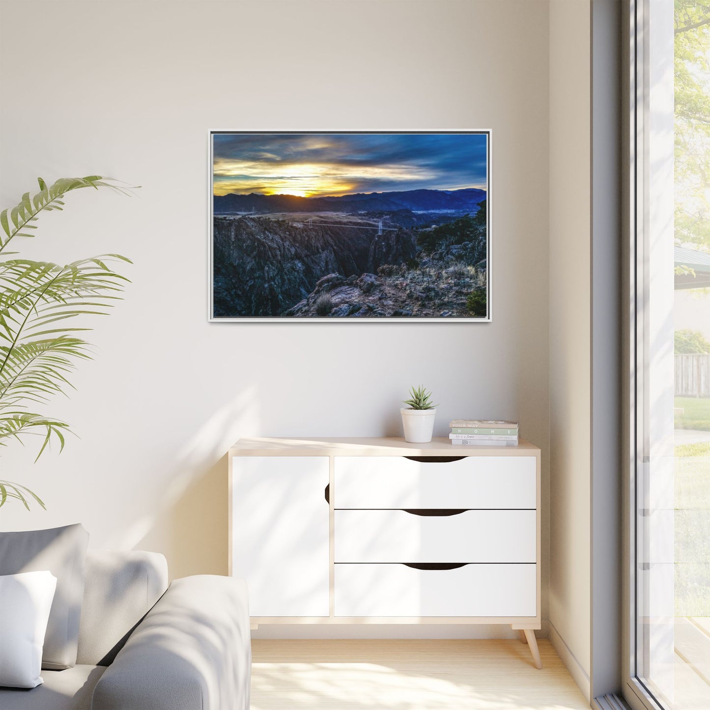 Framed Canvas Print - Peaceful sunset at the Royal Gorge Bridge