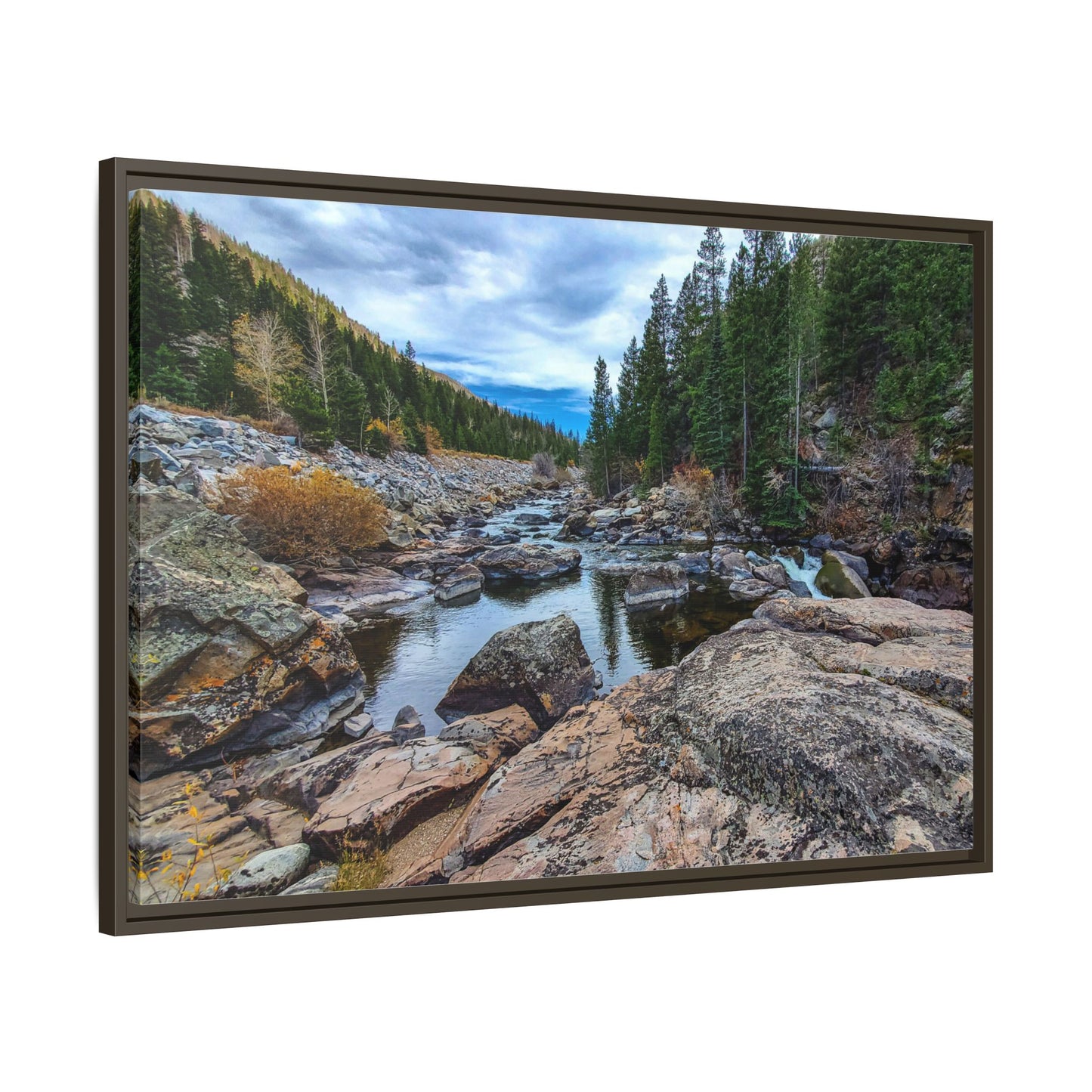 Framed Canvas Print - Serenity of Poudre River in Colorado