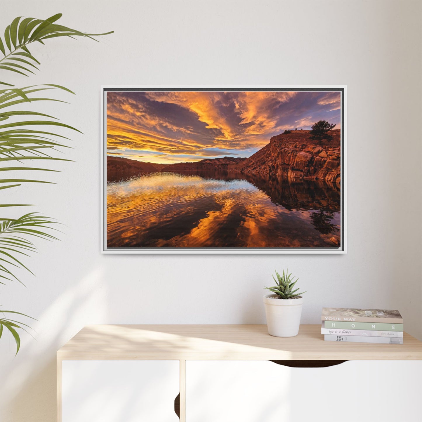 Framed Canvas Print - Colorful Sunset Reflection at Horsetooth Reservoir