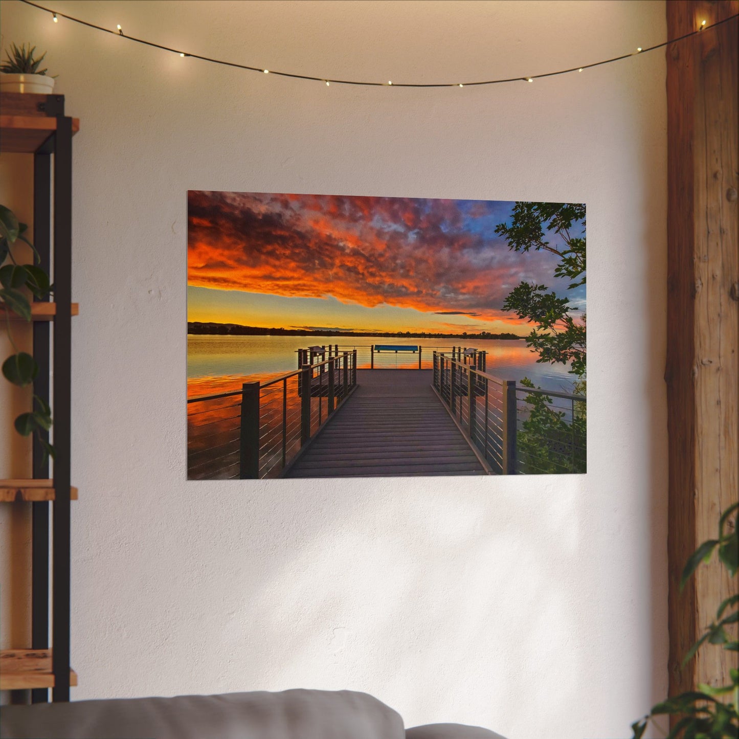 Textured Watercolor Poster - Sunset from the Dock at Fossil Creek Reservoir