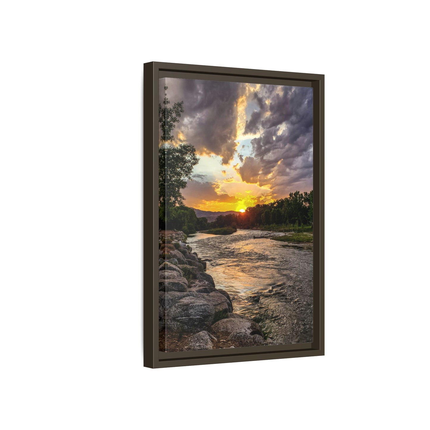 Framed Canvas Print - Sunset Stroll along Arkansas River in Canon City